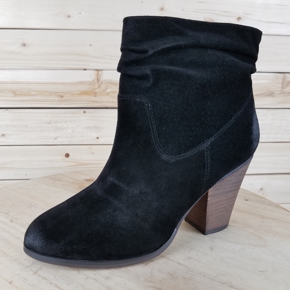 Distressed Western Biker 9 US Black Suede/Leather Slouch Heeled Bootie Boots NEW - Picture 9 of 14